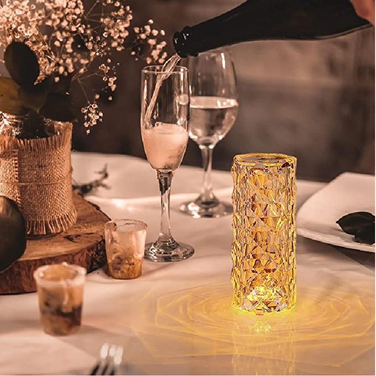 Rose Crystal Diamond Table Lamp Acrylic Touch Atmosphere Light 16 Colors Fantasy Night Light Six-Speed Dimming Creative Gift (USB Plug-In Use)